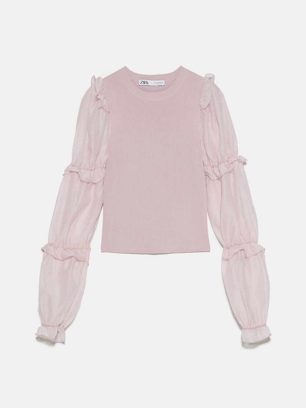 Zara Women Organza Knit Top Pale Pink Bloggers Fav
